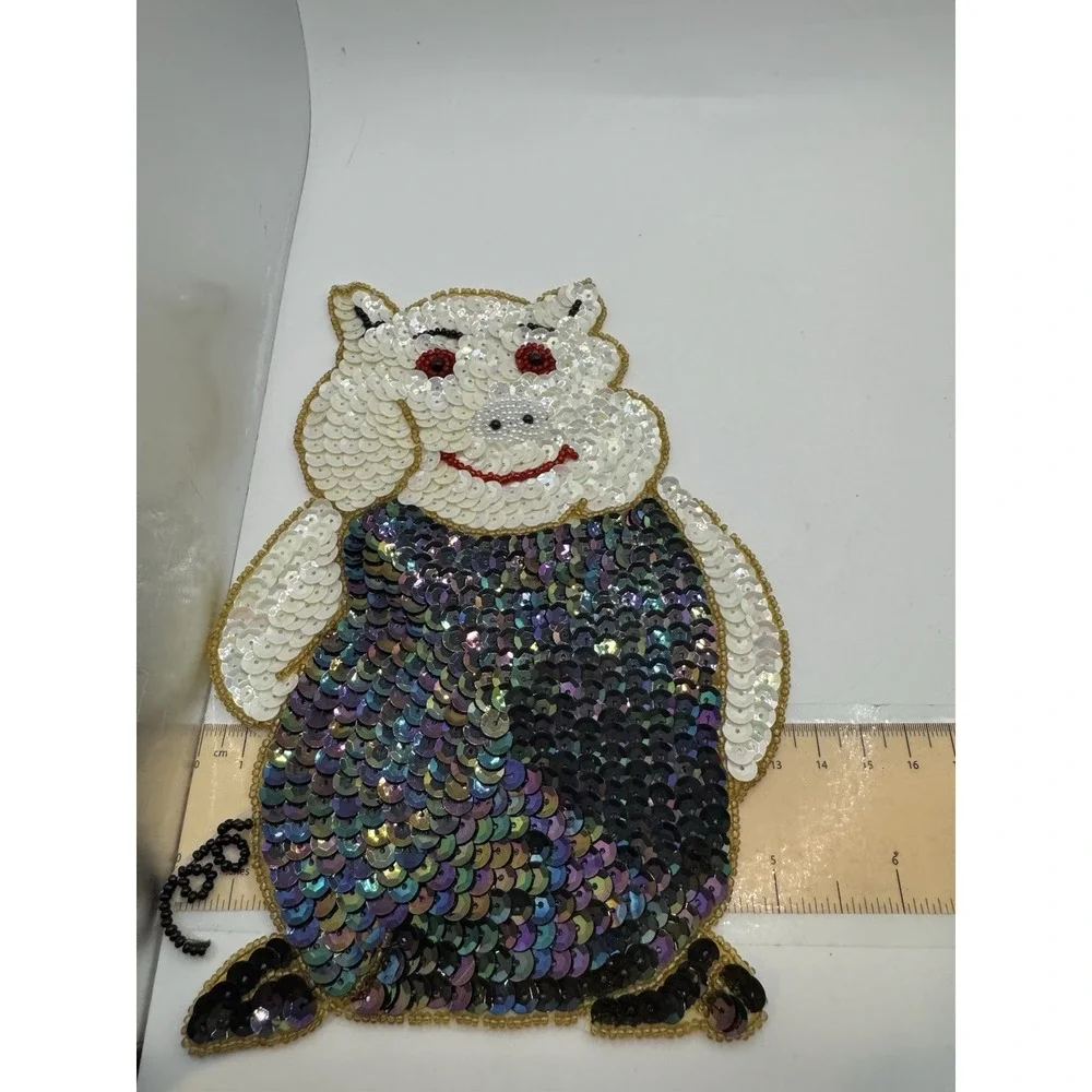 Sequined & Beaded Pig With Dress Sew On Patch NOS